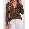 image:imageBTFBM Womens Tops Floral Sheer Mesh Long Sleeve Blouses Dressy Casual  V Neck Flocked Mesh ShirtsVelvetLike FlowersDouble LayersLoose Fit TunicsBusiness Casual TopFall Fashion Clothing 2026Brown