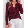 image:imageBTFBM Womens Tops Floral Sheer Mesh Long Sleeve Blouses Dressy Casual  V Neck Flocked Mesh ShirtsVelvetLike FlowersDouble LayersLoose Fit TunicsBusiness Casual TopFall Fashion Clothing 2026Burgundy
