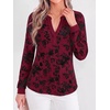 image:imageBTFBM Womens Tops Floral Sheer Mesh Long Sleeve Blouses Dressy Casual  V Neck Flocked Mesh ShirtsVelvetLike FlowersDouble LayersLoose Fit TunicsBusiness Casual TopFall Fashion Clothing 2026Burgundy