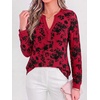 image:imageBTFBM Womens Tops Floral Sheer Mesh Long Sleeve Blouses Dressy Casual  V Neck Flocked Mesh ShirtsVelvetLike FlowersDouble LayersLoose Fit TunicsBusiness Casual TopFall Fashion Clothing 2026Red