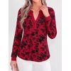 image:imageBTFBM Womens Tops Floral Sheer Mesh Long Sleeve Blouses Dressy Casual  V Neck Flocked Mesh ShirtsVelvetLike FlowersDouble LayersLoose Fit TunicsBusiness Casual TopFall Fashion Clothing 2026Red