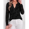 image:imageBTFBM Womens Tops Floral Sheer Mesh Long Sleeve Blouses Dressy Casual  V Neck Flocked Mesh ShirtsVelvetLike FlowersDouble LayersLoose Fit TunicsBusiness Casual TopFall Fashion Clothing 2026Black