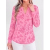 image:imageBTFBM Womens Tops Floral Sheer Mesh Long Sleeve Blouses Dressy Casual  V Neck Flocked Mesh ShirtsVelvetLike FlowersDouble LayersLoose Fit TunicsBusiness Casual TopFall Fashion Clothing 2026Pink