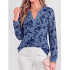 image:imageBTFBM Womens Tops Floral Sheer Mesh Long Sleeve Blouses Dressy Casual  V Neck Flocked Mesh ShirtsVelvetLike FlowersDouble LayersLoose Fit TunicsBusiness Casual TopFall Fashion Clothing 2026Grey Blue