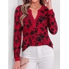 image:imageBTFBM Womens Tops Floral Sheer Mesh Long Sleeve Blouses Dressy Casual  V Neck Flocked Mesh ShirtsVelvetLike FlowersDouble LayersLoose Fit TunicsBusiness Casual TopFall Fashion Clothing 2026Red