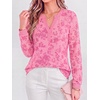 image:imageBTFBM Womens Tops Floral Sheer Mesh Long Sleeve Blouses Dressy Casual  V Neck Flocked Mesh ShirtsVelvetLike FlowersDouble LayersLoose Fit TunicsBusiness Casual TopFall Fashion Clothing 2026Pink