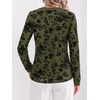 image:imageBTFBM Womens Tops Floral Sheer Mesh Long Sleeve Blouses Dressy Casual  V Neck Flocked Mesh ShirtsVelvetLike FlowersDouble LayersLoose Fit TunicsBusiness Casual TopFall Fashion Clothing 2026Army Green