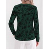 image:imageBTFBM Womens Tops Floral Sheer Mesh Long Sleeve Blouses Dressy Casual  V Neck Flocked Mesh ShirtsVelvetLike FlowersDouble LayersLoose Fit TunicsBusiness Casual TopFall Fashion Clothing 2026Dark Green