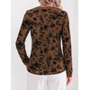 image:imageBTFBM Womens Tops Floral Sheer Mesh Long Sleeve Blouses Dressy Casual  V Neck Flocked Mesh ShirtsVelvetLike FlowersDouble LayersLoose Fit TunicsBusiness Casual TopFall Fashion Clothing 2026Brown