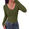 image:imageBTFBM Lace Deep V Neck Fitted Long Sleeve Shirts for Women  Womens Fall Fashion 2026 Casual T Shirt Base Layer Basic Undershirts Slim Fit Going Out Tops Date Night Out OutfitsArmy Green