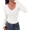 image:imageBTFBM Lace Deep V Neck Fitted Long Sleeve Shirts for Women  Womens Fall Fashion 2026 Casual T Shirt Base Layer Basic Undershirts Slim Fit Going Out Tops Date Night Out OutfitsWhite