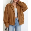 image:imageBTFBM Faux Suede Jacket Women Oversized Long Sleeve Bomber CoatsCamel