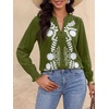 image:imageBTFBM Womens 2026 Fall Tops Dressy Casual Floral Boho Embroidered BlouseArmy Green