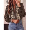 image:imageBTFBM Womens 2026 Fall Tops Dressy Casual Floral Boho Embroidered BlouseBrown Beige