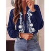 image:imageBTFBM Womens 2026 Fall Tops Dressy Casual Floral Boho Embroidered BlouseNavy Blue