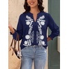 image:imageBTFBM Womens 2026 Fall Tops Dressy Casual Floral Boho Embroidered BlouseNavy Blue