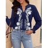 image:imageBTFBM Womens 2026 Fall Tops Dressy Casual Floral Boho Embroidered BlouseNavy Blue