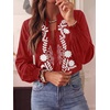 image:imageBTFBM Womens 2026 Fall Tops Dressy Casual Floral Boho Embroidered BlouseRed