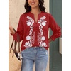 image:imageBTFBM Womens 2026 Fall Tops Dressy Casual Floral Boho Embroidered BlouseRed