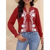 image:imageBTFBM Womens 2026 Fall Tops Dressy Casual Floral Boho Embroidered BlouseRed