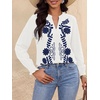 image:imageBTFBM Womens 2026 Fall Tops Dressy Casual Floral Boho Embroidered BlouseWhite Blue