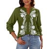 image:imageBTFBM Womens 2026 Fall Tops Dressy Casual Floral Boho Embroidered BlouseArmy Green