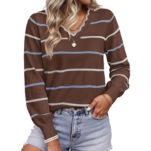image:imageBTFBM Womens Sweaters Striped Pullover TopsBrown