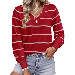 image:imageBTFBM Womens Sweaters Striped Pullover TopsRed