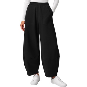image:imageBTFBM Womens Wide Leg Pants Ankle Palazzo Fleece Harem Barrel SweatpantsBlack