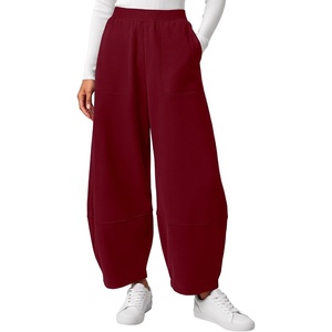 image:imageBTFBM Womens Wide Leg Pants Ankle Palazzo Fleece Harem Barrel SweatpantsBurgundy