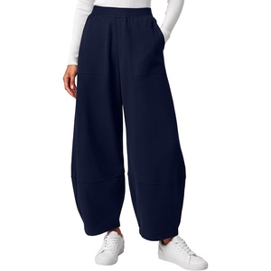 image:imageBTFBM Womens Wide Leg Pants Ankle Palazzo Fleece Harem Barrel SweatpantsNavy Blue