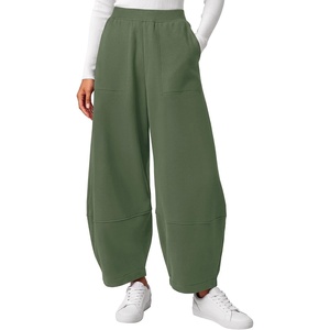 image:imageBTFBM Womens Wide Leg Pants Ankle Palazzo Fleece Harem Barrel SweatpantsSage Green