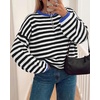 image:imageBTFBM Womens Lightweight Oversized Striped SweaterBlack White