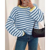image:imageBTFBM Womens Lightweight Oversized Striped SweaterBlue White