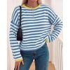 image:imageBTFBM Womens Lightweight Oversized Striped SweaterBlue White