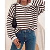 image:imageBTFBM Womens Lightweight Oversized Striped SweaterBrown White