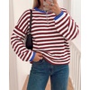 image:imageBTFBM Womens Lightweight Oversized Striped SweaterBurgundy White