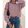image:imageBTFBM Womens Lightweight Oversized Striped SweaterBurgundy White