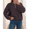 image:imageBTFBM Womens Lightweight Oversized Striped SweaterCoffee Navy