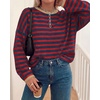 image:imageBTFBM Womens Lightweight Oversized Striped SweaterNavy Red