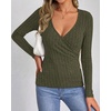 image:imageBTFBM Womens Long Sleeve Tops Sexy Wrap V Neck SweatersArmy Green