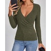 image:imageBTFBM Womens Long Sleeve Tops Sexy Wrap V Neck SweatersArmy Green