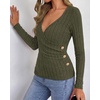 image:imageBTFBM Womens Long Sleeve Tops Sexy Wrap V Neck SweatersArmy Green