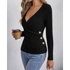 image:imageBTFBM Womens Long Sleeve Tops Sexy Wrap V Neck SweatersBlack