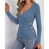 image:imageBTFBM Womens Long Sleeve Tops Sexy Wrap V Neck SweatersBlue