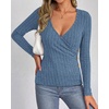 image:imageBTFBM Womens Long Sleeve Tops Sexy Wrap V Neck SweatersBlue