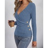 image:imageBTFBM Womens Long Sleeve Tops Sexy Wrap V Neck SweatersBlue