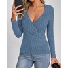 image:imageBTFBM Womens Long Sleeve Tops Sexy Wrap V Neck SweatersBlue