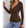image:imageBTFBM Womens Long Sleeve Tops Sexy Wrap V Neck SweatersBrown