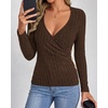 image:imageBTFBM Womens Long Sleeve Tops Sexy Wrap V Neck SweatersBrown